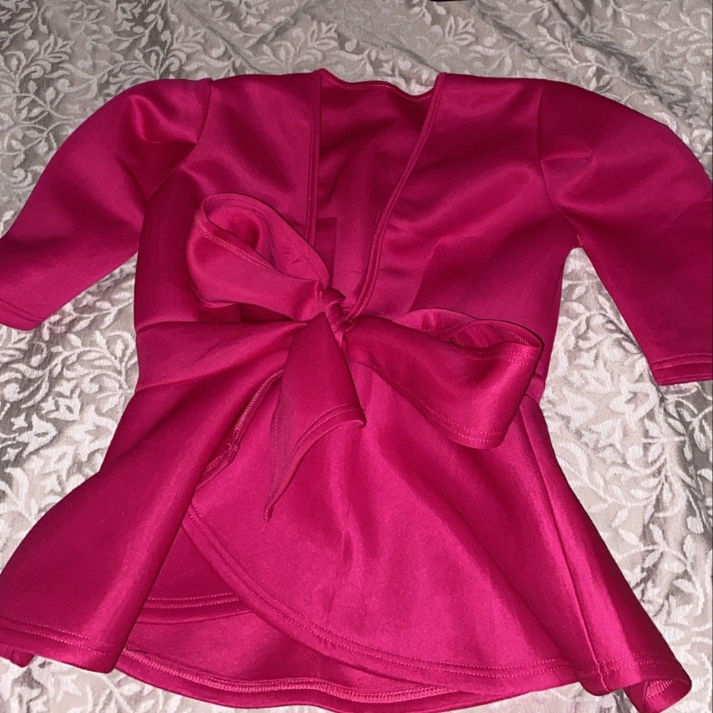 Deep V Neck Bow Tie Ruffle Pelplum Tunics Blouse